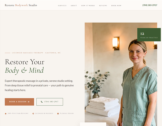 Massage Therapy website sample